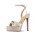 Summer Platform bowknot Banquet shoes round toe Super high heel Sexy Buckle strap Sandals