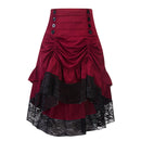 Halloween Half Skirts Gothic High Waist Button Lace Stitching Drawstring Irregular Skirt Medieval