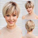 Hair Mixed Blonde Ash Brown Lace Front Wigs Pixie Cut Hairs with Bang Short Straight Wig for Women Bob Human Wig