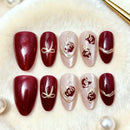 Set of nail art designs on a white fur background, Obroi