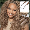 Woman with styled hair and close-up of braided hair extensions, Obroi