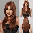 Long Blonde Layered Wigs With Curtain Bangs Light Blonde Straight Wig Natural Women Wavy Hair Daily Party