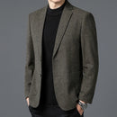 Men Elegant Tweed Blazer Coffee Red Gray Tailored Outfits Sheep Woolen Blended Outfits