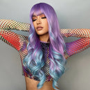 Blonde Unicorn Long Wavy Wig Ombre Purple to Blue for Woman Cosplay Halloween Wigs Heat Bangs Hair