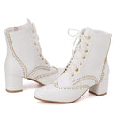 Ankle Boots For Women Spring Shoes Casual Medium Heels Lace-up Short Boots Footwear Shoes