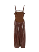 Obroi Brown sequin dress with thin straps on a white background