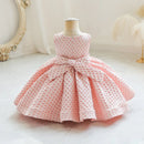 Sweet Solid Plaid Flower Baby Dress Kids Evening Birthday Party Outfit For Girls