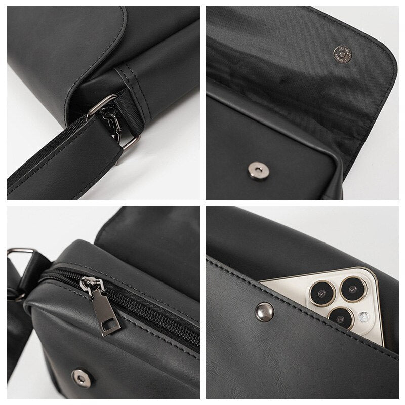 Vintage Solid Crossbody Bags Luxury Leather Waterproof Handbag New Multifunction Single Shoulder Bags For Male