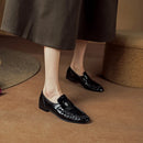 Genuine Leather Women's Loafers Autumn Splicing Wrinkle Low Heels Retro Loafers
