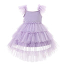 New Baby Summer Girls Purple Floral  Dress Princess Kids Sweet Party Dress