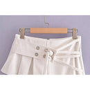 Sexy Low Waist Pleated Mini Skirt Summer Women Metal Eyelets Lacing Up Belt Fringed Hem Skirt