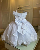Girl Dress For Wedding Applique Tulle Short Sleeve Pearl Princess Kids Birthday First Communion Ball Gown