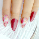 Wine Red Arcylic False Nails Gradient Glitter Gold Short Stiletto Fake Nails With Jelly Glue Sticker DIY Manicure Accessory