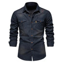 Men's Long-sleeved Washed Denim Shirt Casual All-match Button Solid outdoor Shirt Male