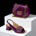 Open Toe High Heels & Bag Set Gold blocking Rhinestones Elegant High Heels