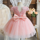 Champagne Bow Dress for Baby Girl Flower Lace Princess Prom Gown Tulle Tutu Birthday Formal Dress