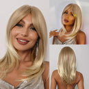 Auburn Synthetic Hair Wig for White Women Long Layered Ginger Wigs with Bangs Natural