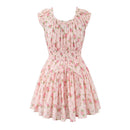 Women Pink Floral Print Mini Dress Holiday Dress Summer