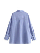 Spring Striped Oversized Shirt Women Blue Long Shirt Woman Button up Shirts for Women Long Sleeve Blouse Female