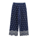 Floral Embroidery Wide Leg Pants Women High Waist Casual Loose Summer Trousers