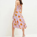 Flower Corset Style Bandage Spaghetti Strap Midi Dress Retro Women Lacing Up Sling Slit Holiday