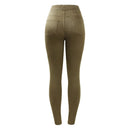 Motor Biker High Waist Pleated Jeans Woman Army Green Stretchy Denim Skinny Pencil Pants Trousers For Women