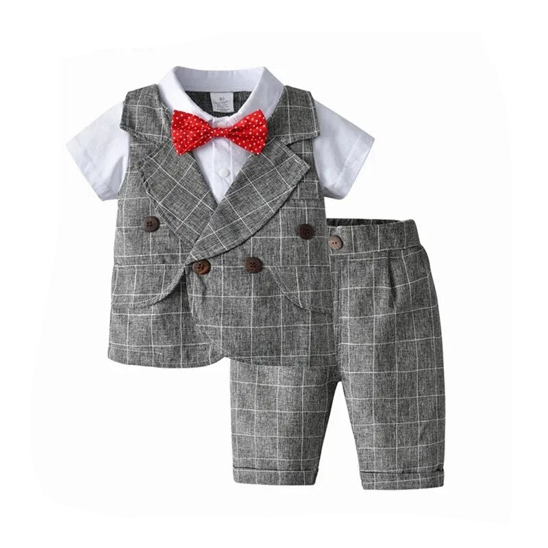 Baby Boy Summer Clothing Set Handsome Gentleman Infant Spring Wedding Party Kids Outfits Soild Elegant Tops+Pants Suits