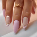 Blue Nails With Flower diamond Wearable Stiletto Fake Nails Full Cover Nail Tips Press On Nails