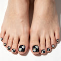 24pcs Black Line Gold Powder Press on Toenails Summer French Simple Toenails