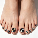 24pcs Black Line Gold Powder Press on Toenails Summer French Simple Toenails