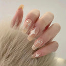 24Pcs Galaxy Glitter Coffin Detachable Gel Nail Tips Glow in Dark Starry Shimmery Star Pattern Press on Nails