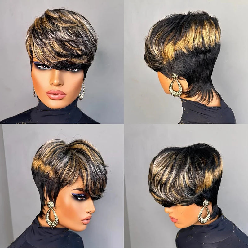 Pixie Straight Wig for Women Density Non Lace Natural Looking Mixed Color