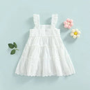 Summer Baby Girls Frill Dress Princess Party Solid Eyelet Square Neck Sleeveless Ruffle Tank Birthday Dress for Toddler Infant