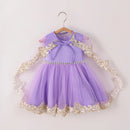 Girls Elegant Dresses Cape Golden Embroidery Child Ceremonial Party Frocks Baby Princess Gown 1-5 Years