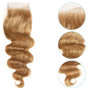 Blonde hair extensions with close-up views on a white background, Obroi