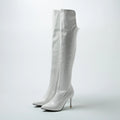 Leather Thigh High Boots Women Thin Stiletto Heel Warm Lady Winter Pointed Toe Zipper Over Knee Boots