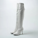 Leather Thigh High Boots Women Thin Stiletto Heel Warm Lady Winter Pointed Toe Zipper Over Knee Boots