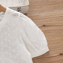 Summer Girls White Shirt Embroidered Hollow Short-sleeved Girl Blouse Baby Clothes For Girls