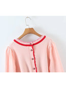 Women Sweet Pink Strawberry Cherry Thin Knit Sweater Female Crop Pullover Autumn Tops