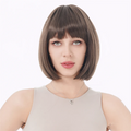 Bob Short Straight Brown Swept Bangs Full Synthetic Wig