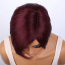 Burg Red Short Pixie Cut Human Hair Wigs For Women Hair Straight Bob Wigs