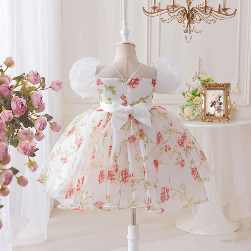 Girls Summer Chiffon Dress Floral Children Kids Birthday Casual Gown One-piece 2-10 Years