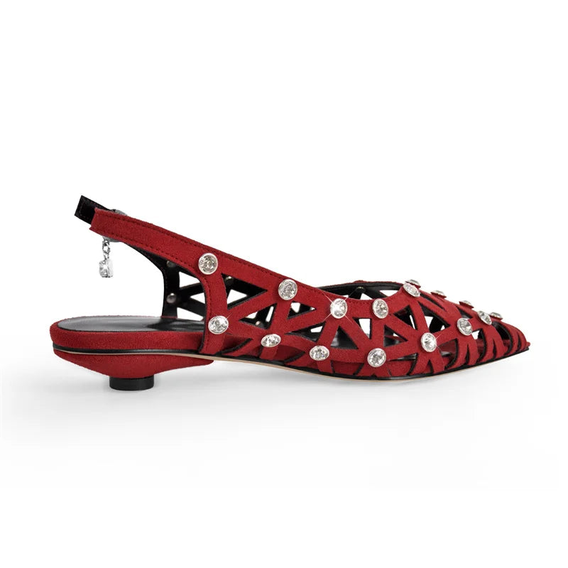 Women Pointed Toe Rhinestone Hollow Slingback Pumps Ankle Strap Party Dress Shoes