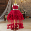 Children Party Dresses Sequins Collar And Sash Flower Tulle Trailing Carnival Costume for Little Girl White Ball Gow