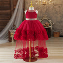 Children Party Dresses Sequins Collar And Sash Flower Tulle Trailing Carnival Costume for Little Girl White Ball Gow