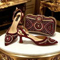 Women Shiny Silver Slingback Heel Matching Bag Set Sparkly Rhinestone Embellished Pumps