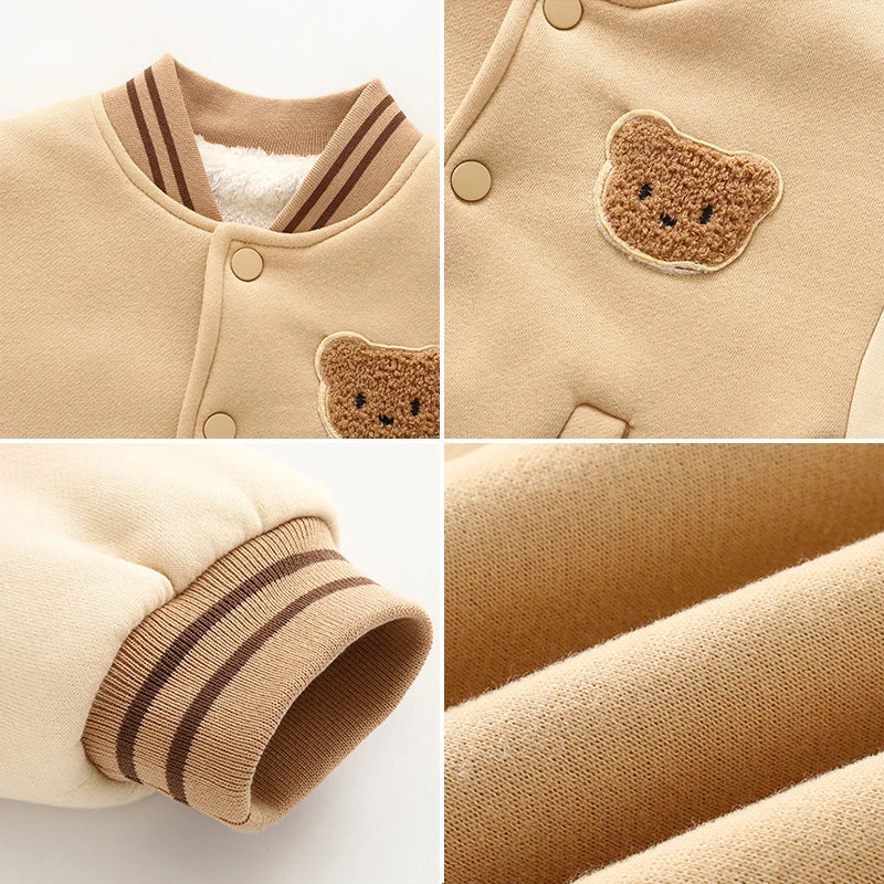 Baby Plush Jacket Autumn Winter Thick Soft Plush Warm Baseball Uniform Kids Cotton Warmer Coat Clothes