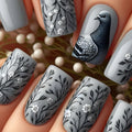 Press on Nails with Pigeon Flower Fake Nails Press on Nails Short Square Wearable False Nails for Women