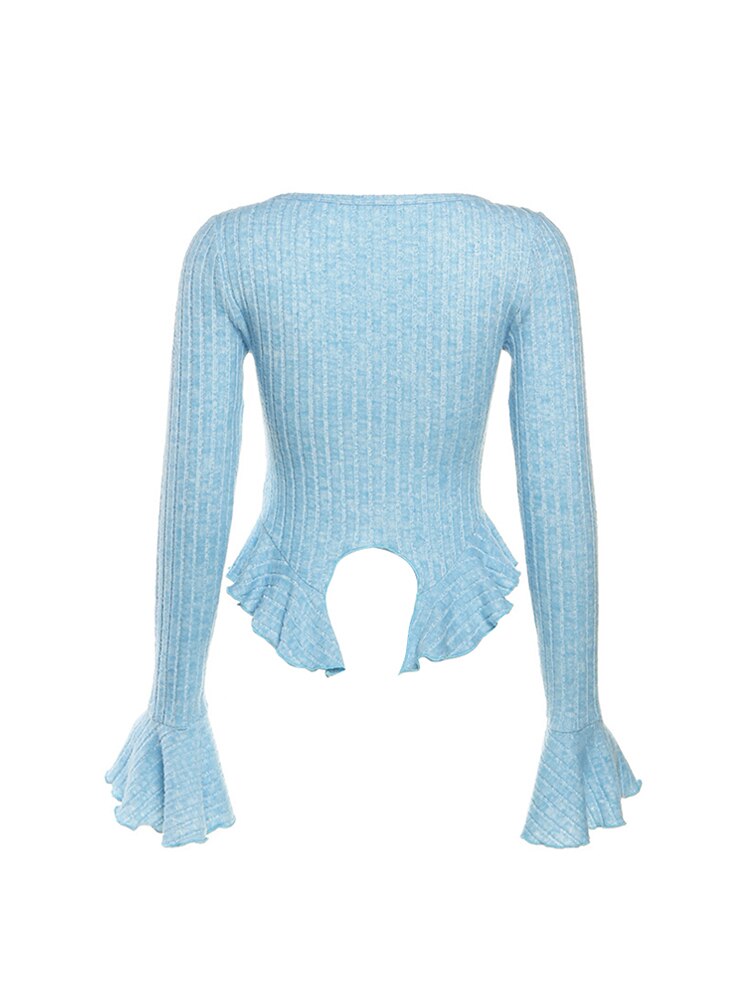 Women T-Shirt Basic Solid Color Long Sleeve V-Neck T Shirt Blue Vintage Tee Top