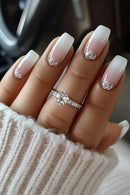 24pcs Wearable Nails Simple Gradient White French Press on Nails Art Nail Set